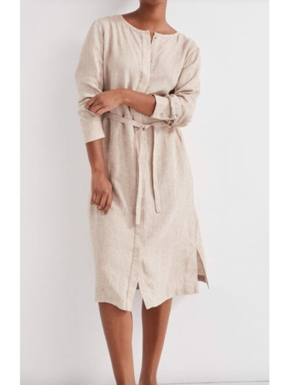 HAVEN WELL WITHIN linen shirt dress in camel size XS